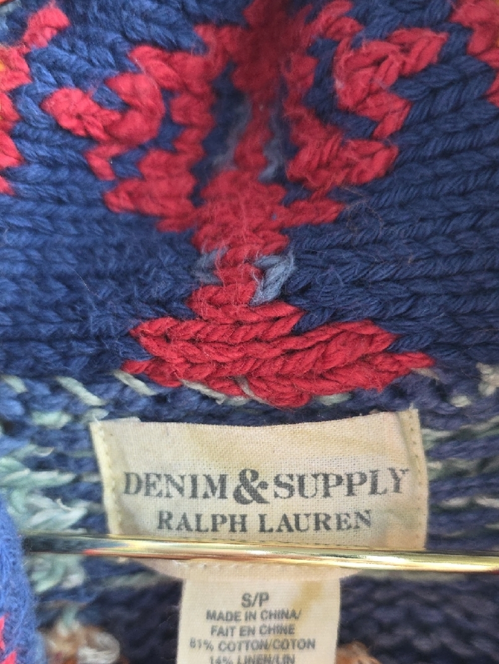 VTG Denim & Supply Ralph Lauren Navy and Red Southwestern Knit Cardigan S Petite - Picture 4 of 16